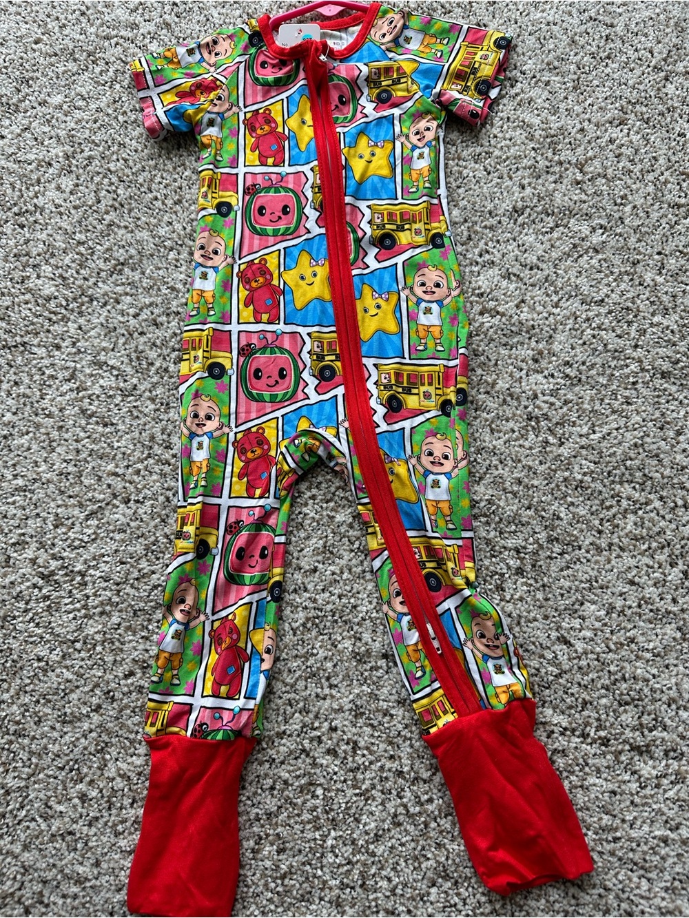 Bright Red-Trim Kids Character One-Piece Convertible Bamboo Footie